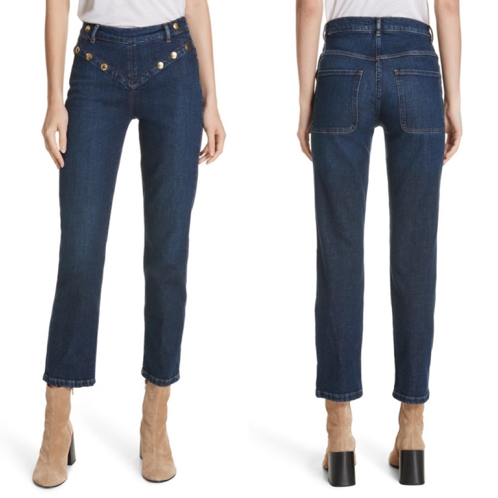 NEW Frame Le High Embellished Straight Jeans